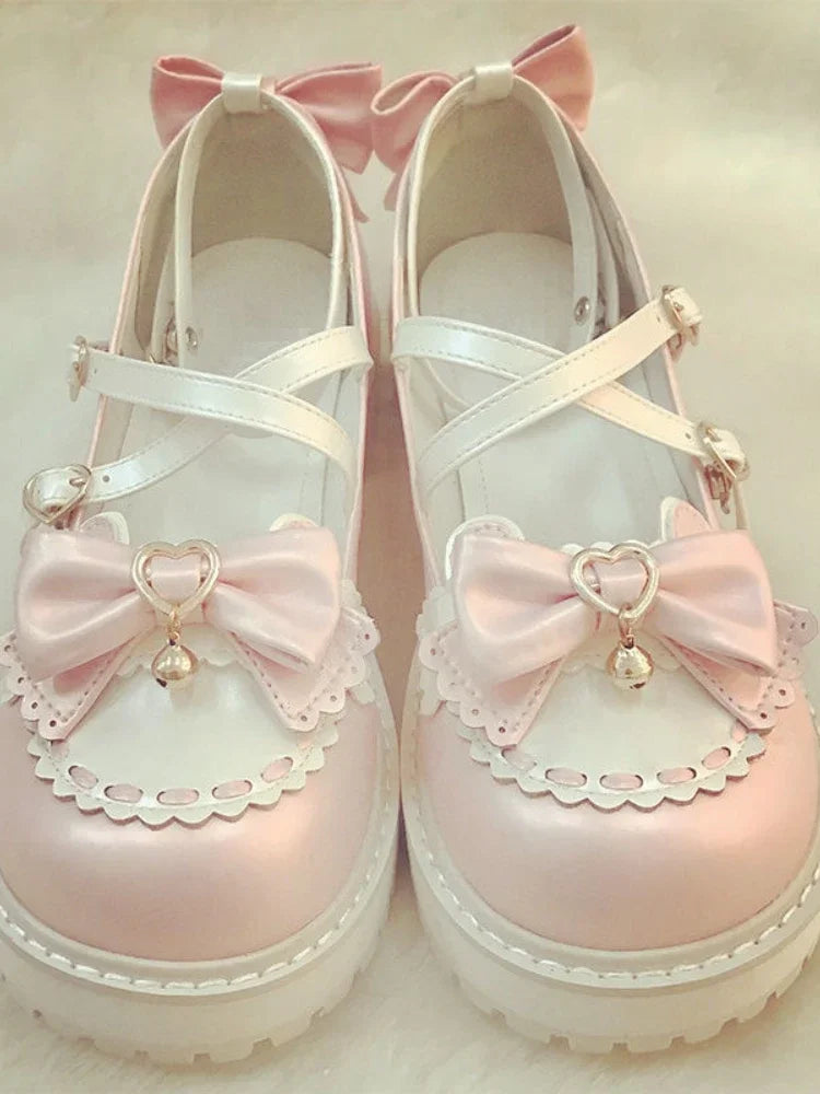 Chaussures Kawaii Noeud Papillon - Sandales Lolita à Plateforme Rose