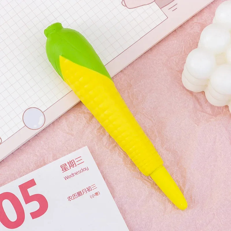 Slow Rebound Decompression Neutral Pens Kawaii Antistress Squeeze Needle Pens Stress Relief Writing Pens for Kid Sttaionery corn
