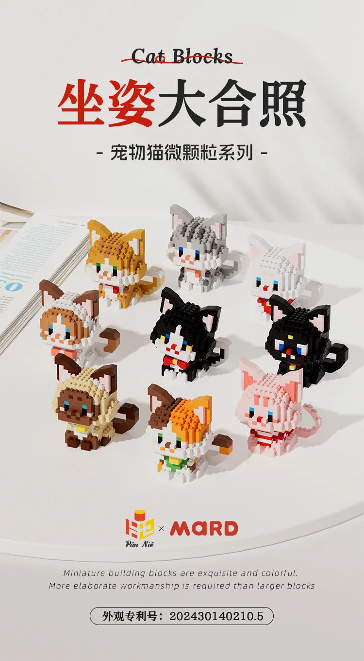 Set de Micro Blocs de Construction Chat Kawaii