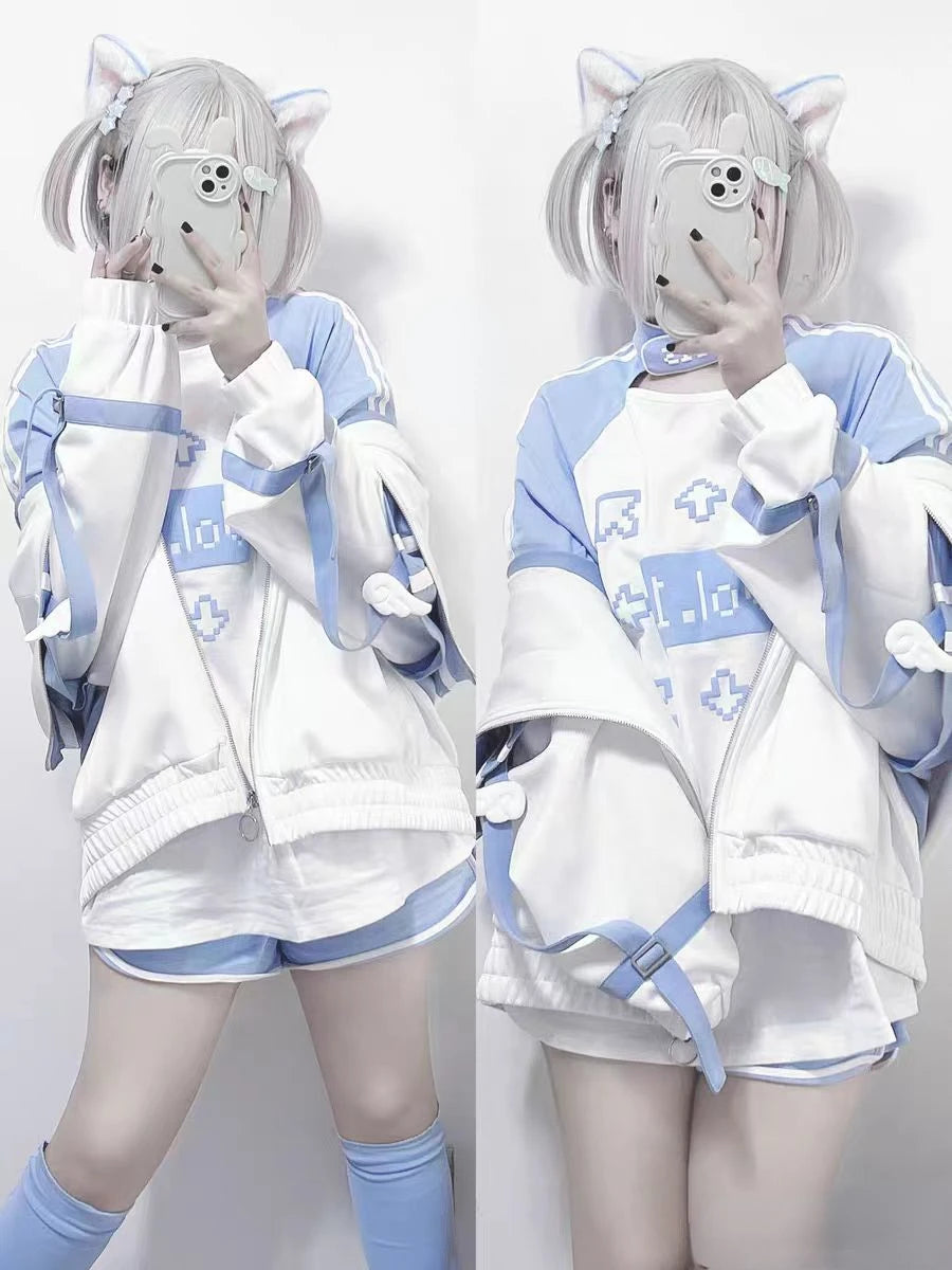 Summer Arm Warmers T-shirt Casual Japanese Cartoon Print Kawaii Tops 2024 Women Y2k Cute Camisetas Sweet Harajuku Tees Camisetas