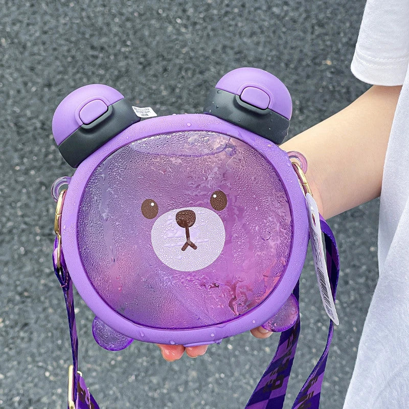 Gourde Kawaii Ours 750ML - Bouteille Bubble Tea avec Paille et Stickers 3D