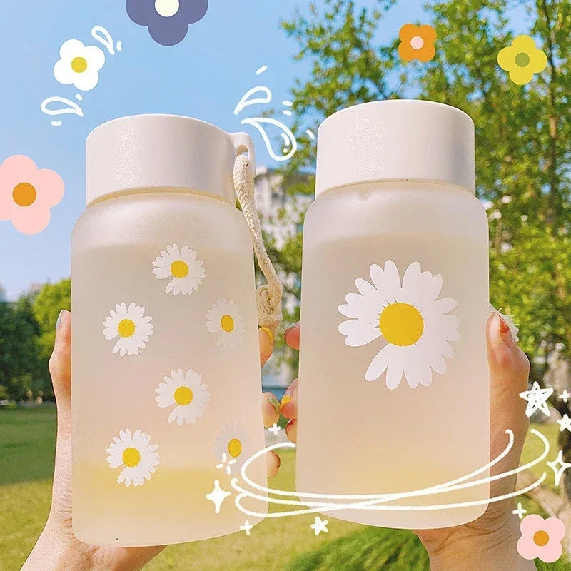 Gourde Kawaii 500ML - Transparente Mat avec Motif Marguerite