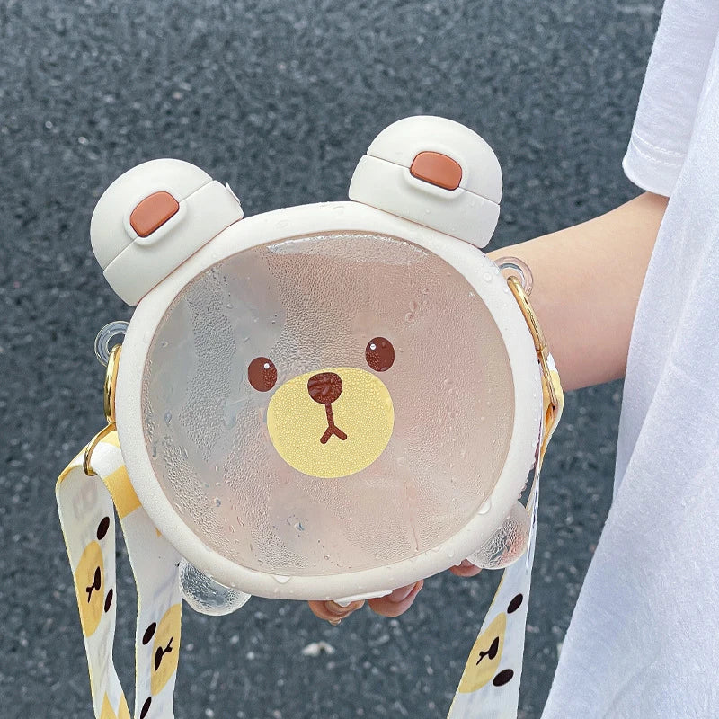 Gourde Kawaii Ours 750ML - Bouteille Bubble Tea avec Paille et Stickers 3D