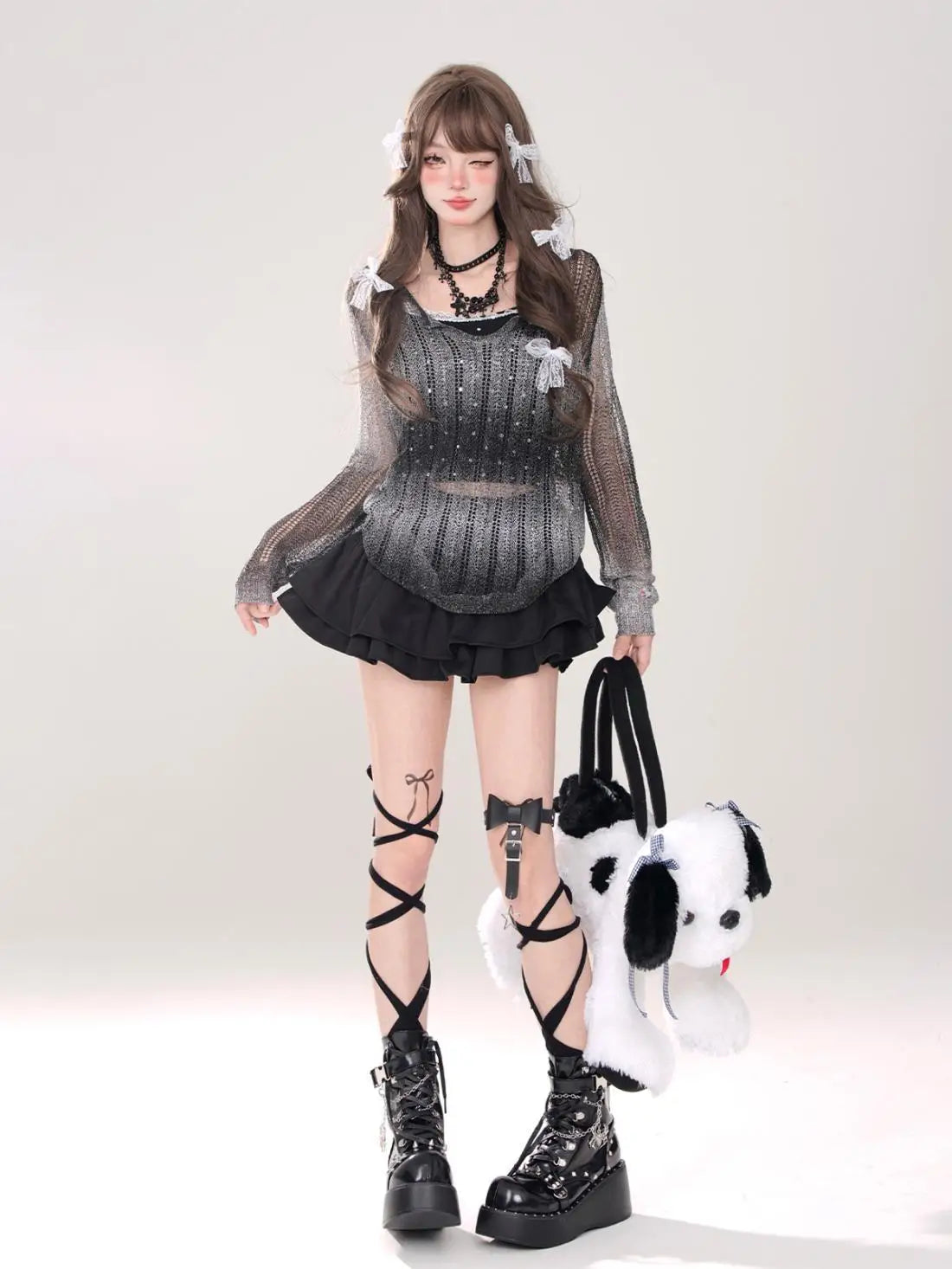 Y2K Kellykitty Japan Black Half Length Skirt Female A-word Summer Fluffy Skirt Self Cultivation Appear Thin Cake Short Pleated