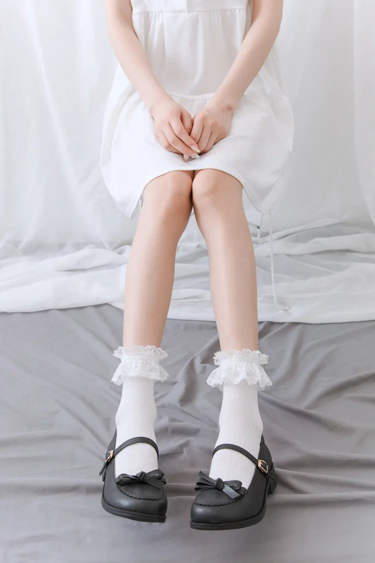 Women Socks Lace Lolita Jk Japanese Style White Black Solid kawaii Girl Cotton Cute Ankle Socks For Famale носки женские