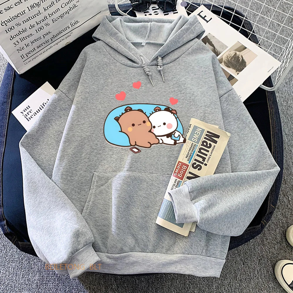 Sweat à Capuche Kawaii - Les petits amoureux Gris