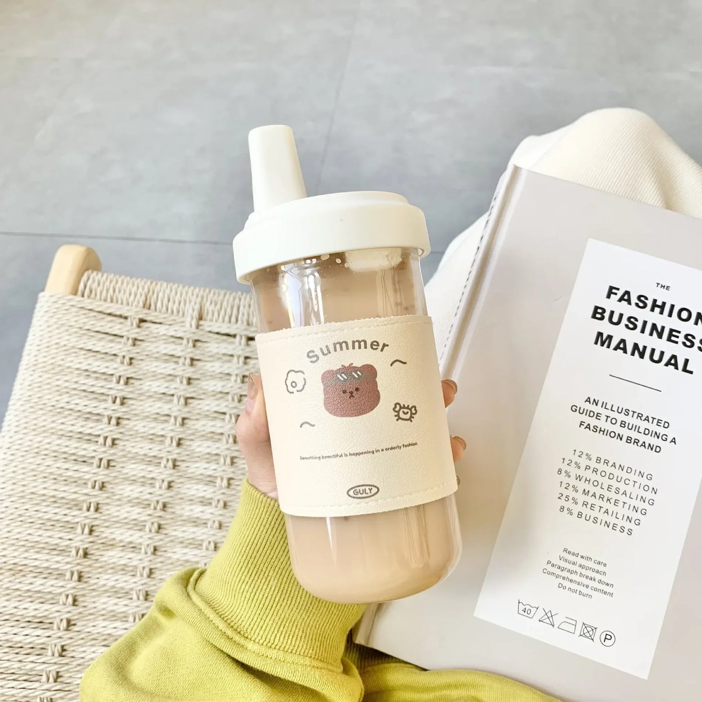 Gourde Kawaii Ours - Bouteille Grande Capacité avec Paille