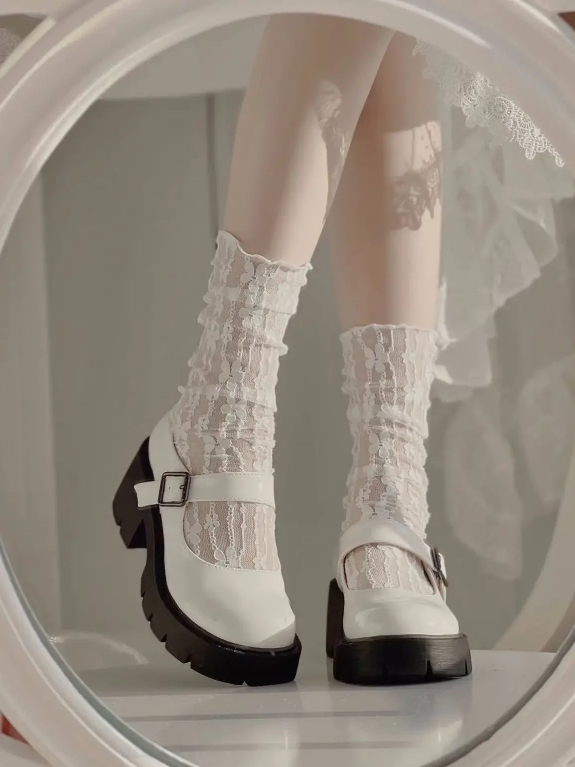 Chaussettes Transparentes Dentelles Lolita - Style Kawaii blanc 4 Taille unique