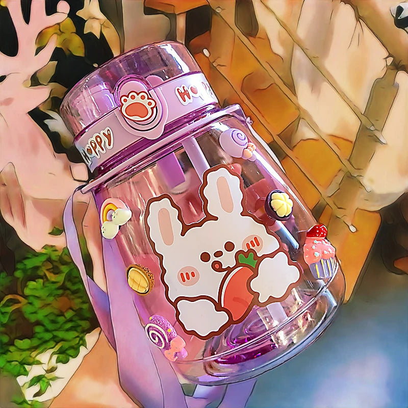 Gourde Kawaii Jumbo Ours 1300ML - Bouteille avec Paille et Stickers 3D