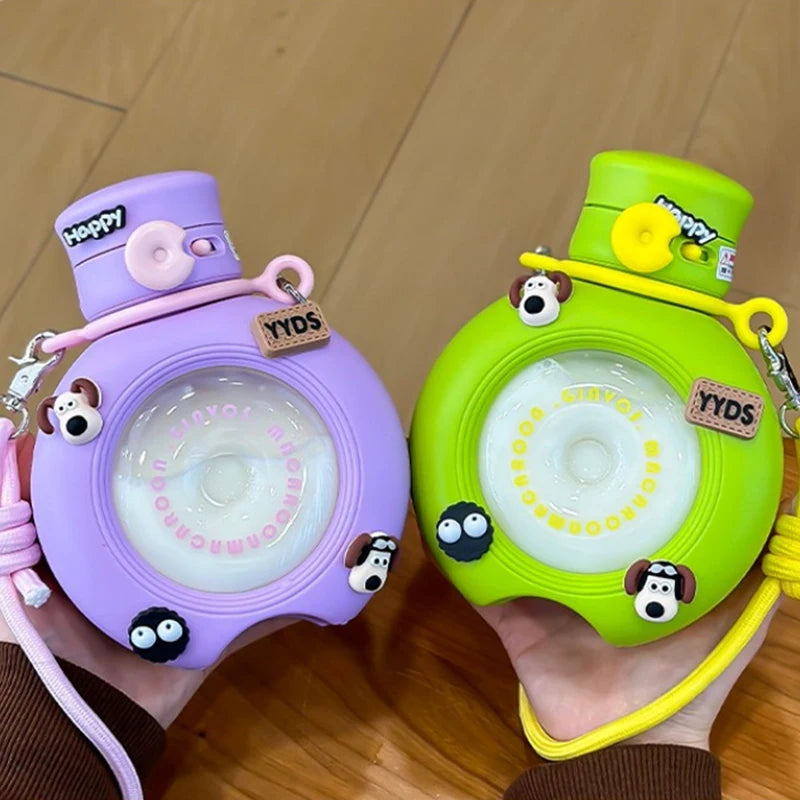 Gourde Kawaii 800ML - Bouteille Transparente avec Paille et Double Ouverture