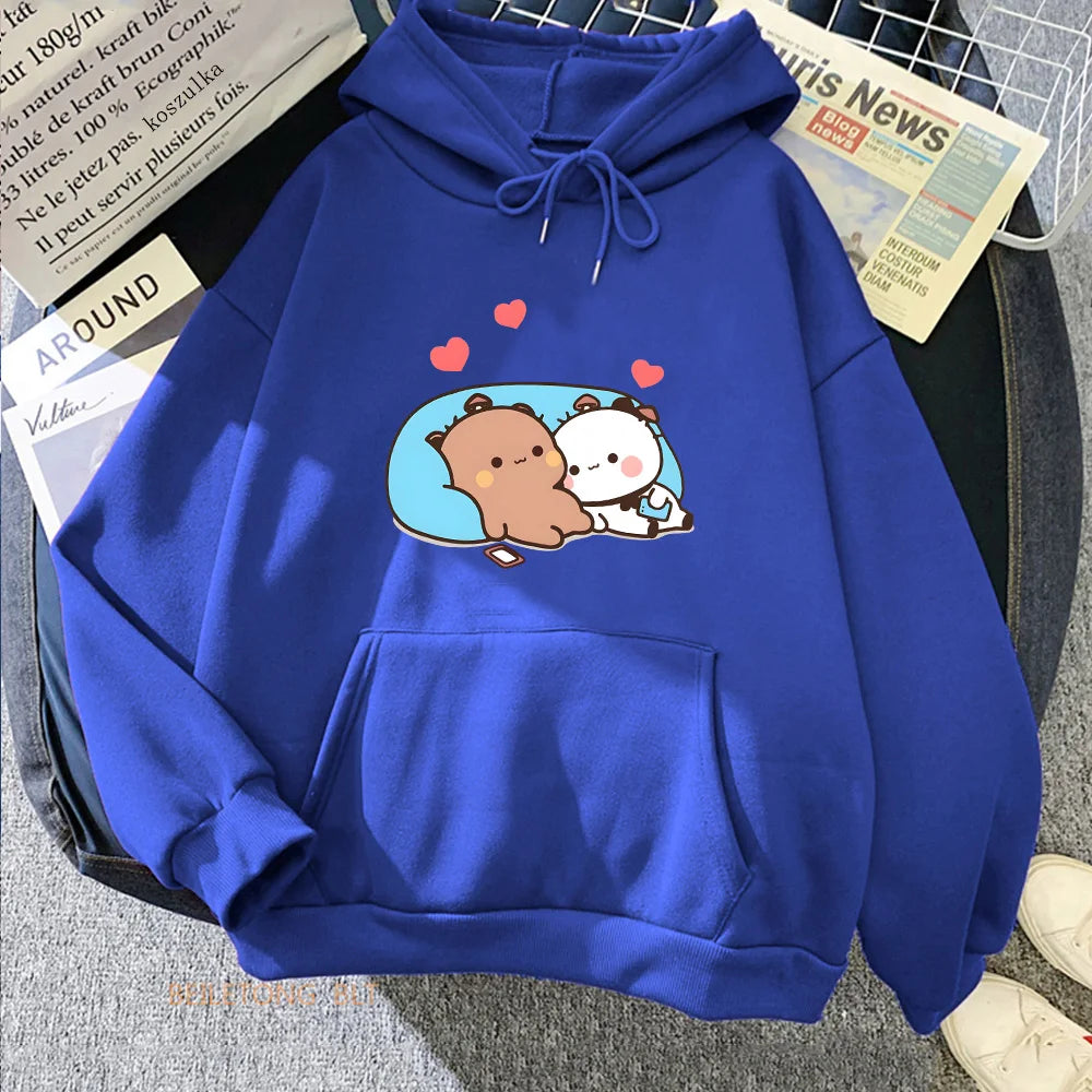 Sweat à Capuche Kawaii - Les petits amoureux Bleu foncé
