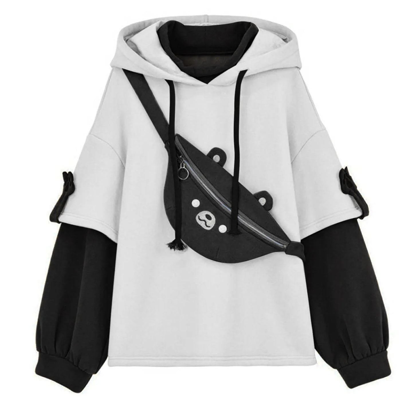 Hoodie Oversize Kawaii avec Sac Ours Noir