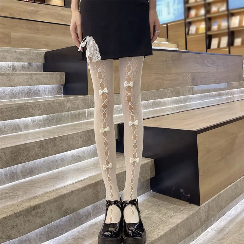 Collants Kawaii à Nœud Papillon - Bas Résille Style Japonais