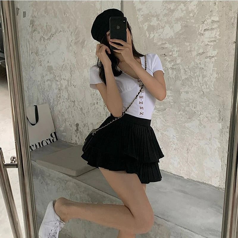 Jupe Kawaii Élégante à Taille Haute - Style Coréen