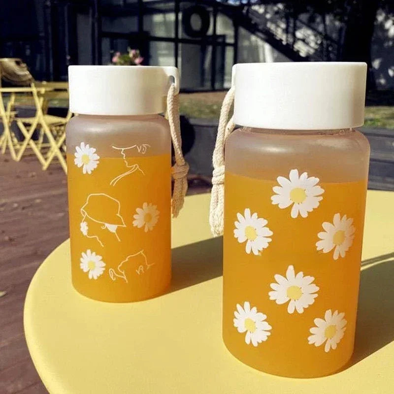 Gourde Kawaii 500ML - Transparente Mat avec Motif Marguerite