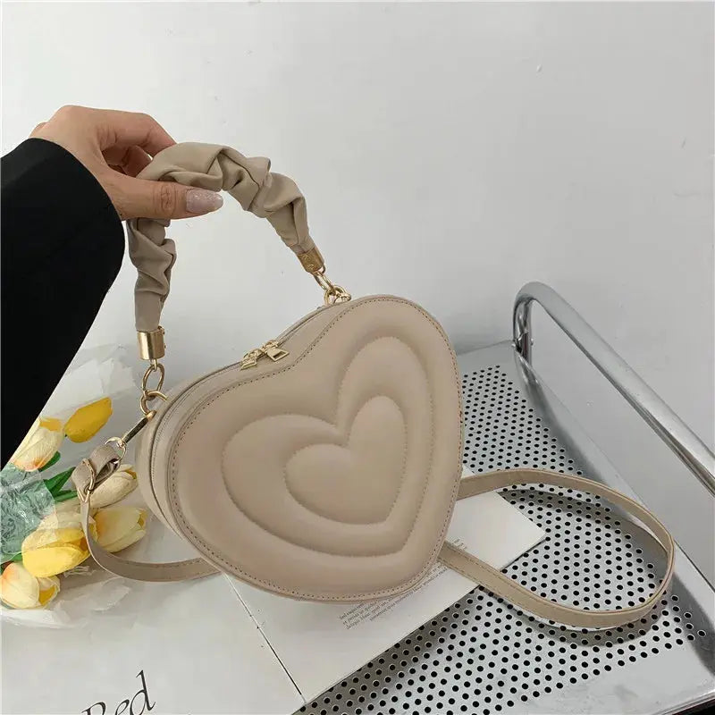 Sac à Main Coeur Kawaii Beige 22x19x8cm
