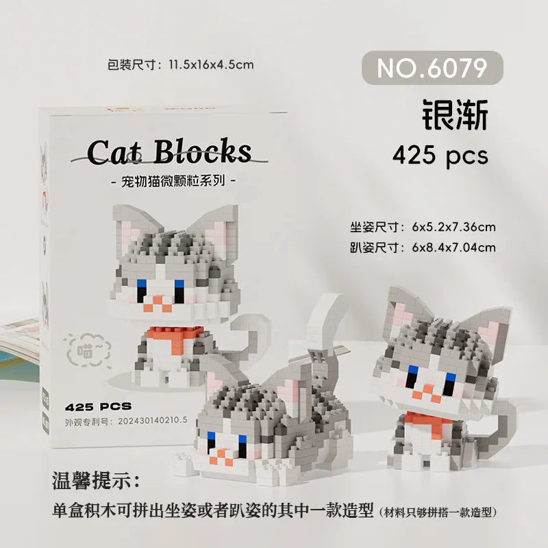 Set de Micro Blocs de Construction Chat Kawaii Chat Gris