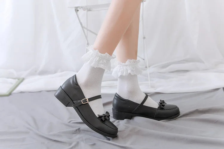 Women Socks Lace Lolita Jk Japanese Style White Black Solid kawaii Girl Cotton Cute Ankle Socks For Famale носки женские