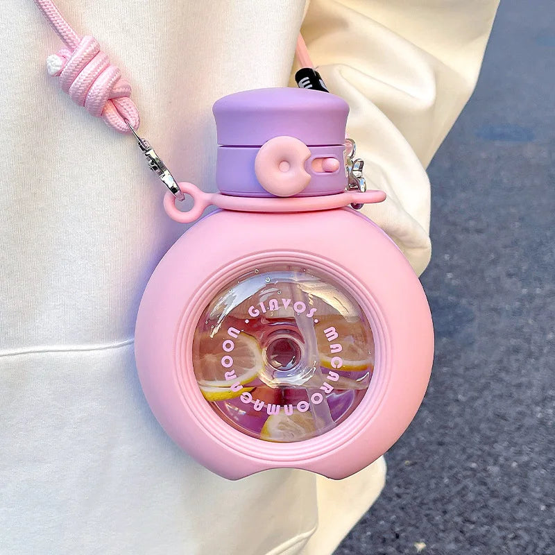 Gourde Kawaii 800ML - Bouteille Transparente avec Paille et Double Ouverture