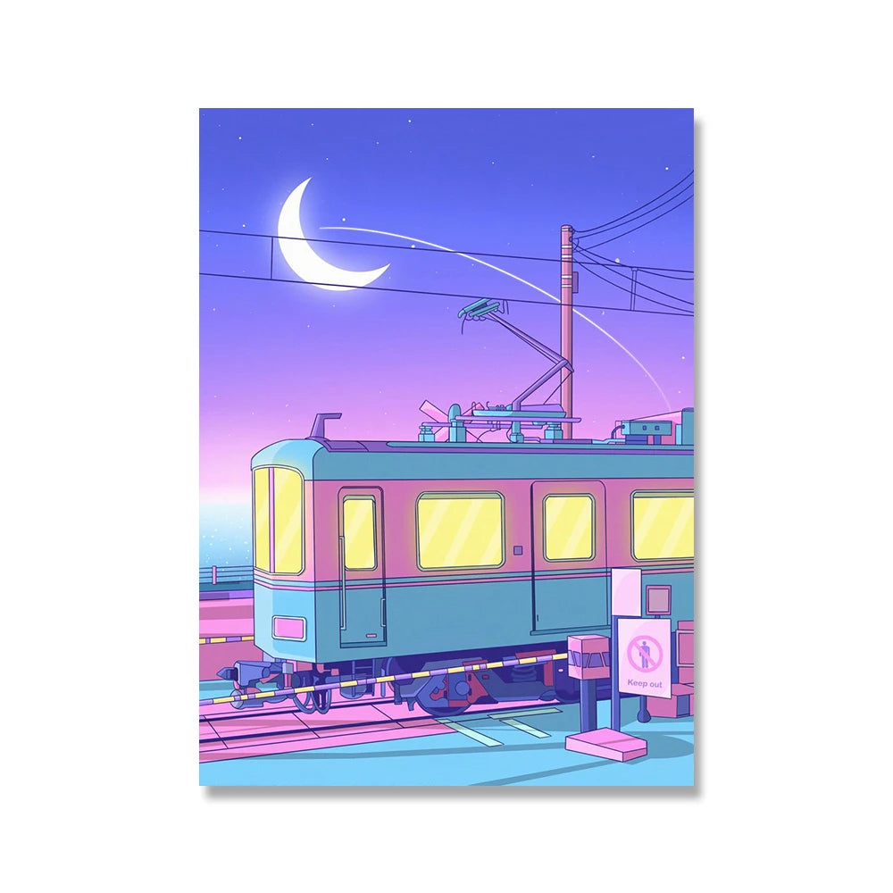 Poster Kawaii "Night City Pop" Train