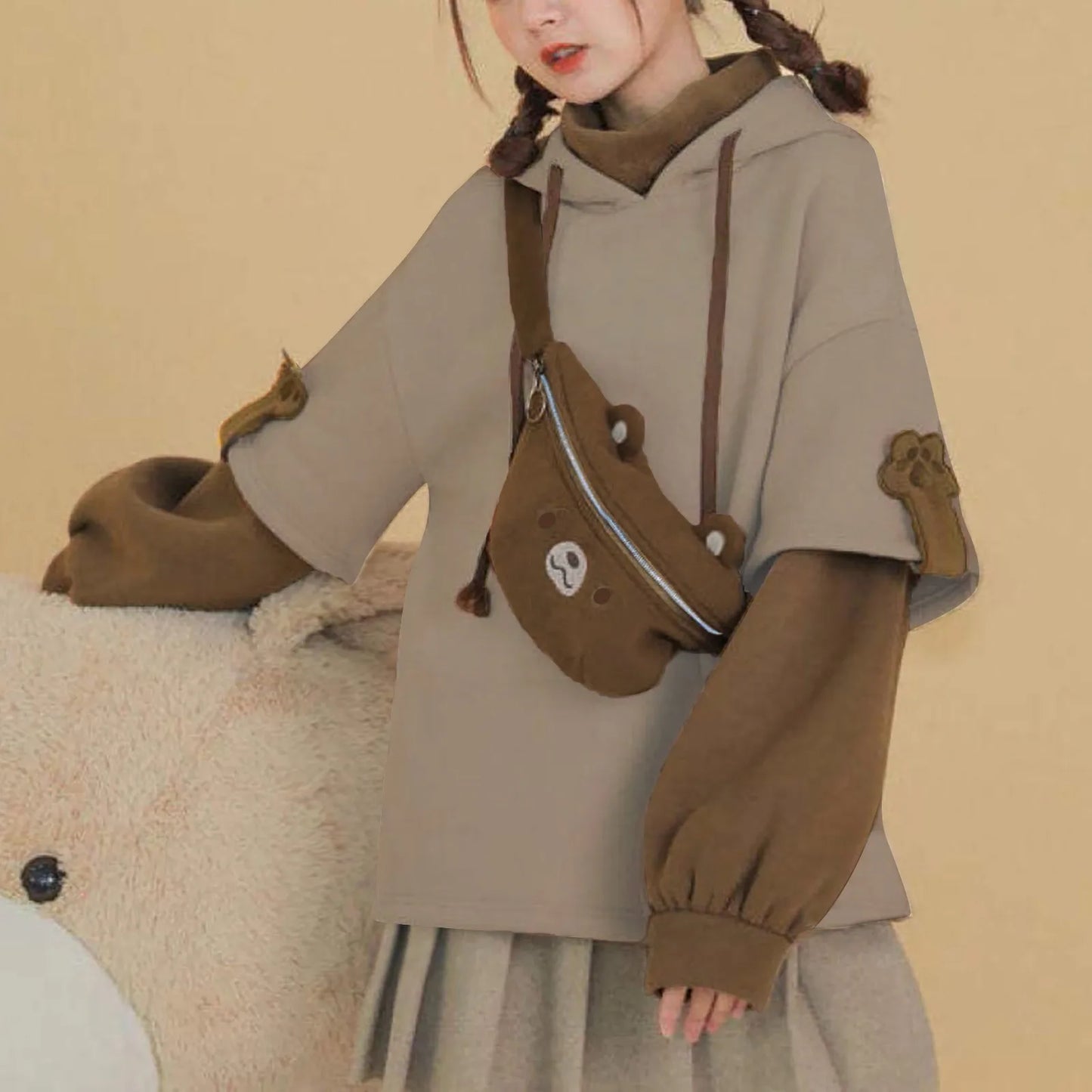 Hoodie Oversize Kawaii avec Sac Ours