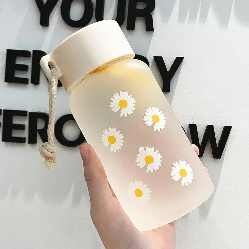 Gourde Kawaii 500ML - Transparente Mat avec Motif Marguerite