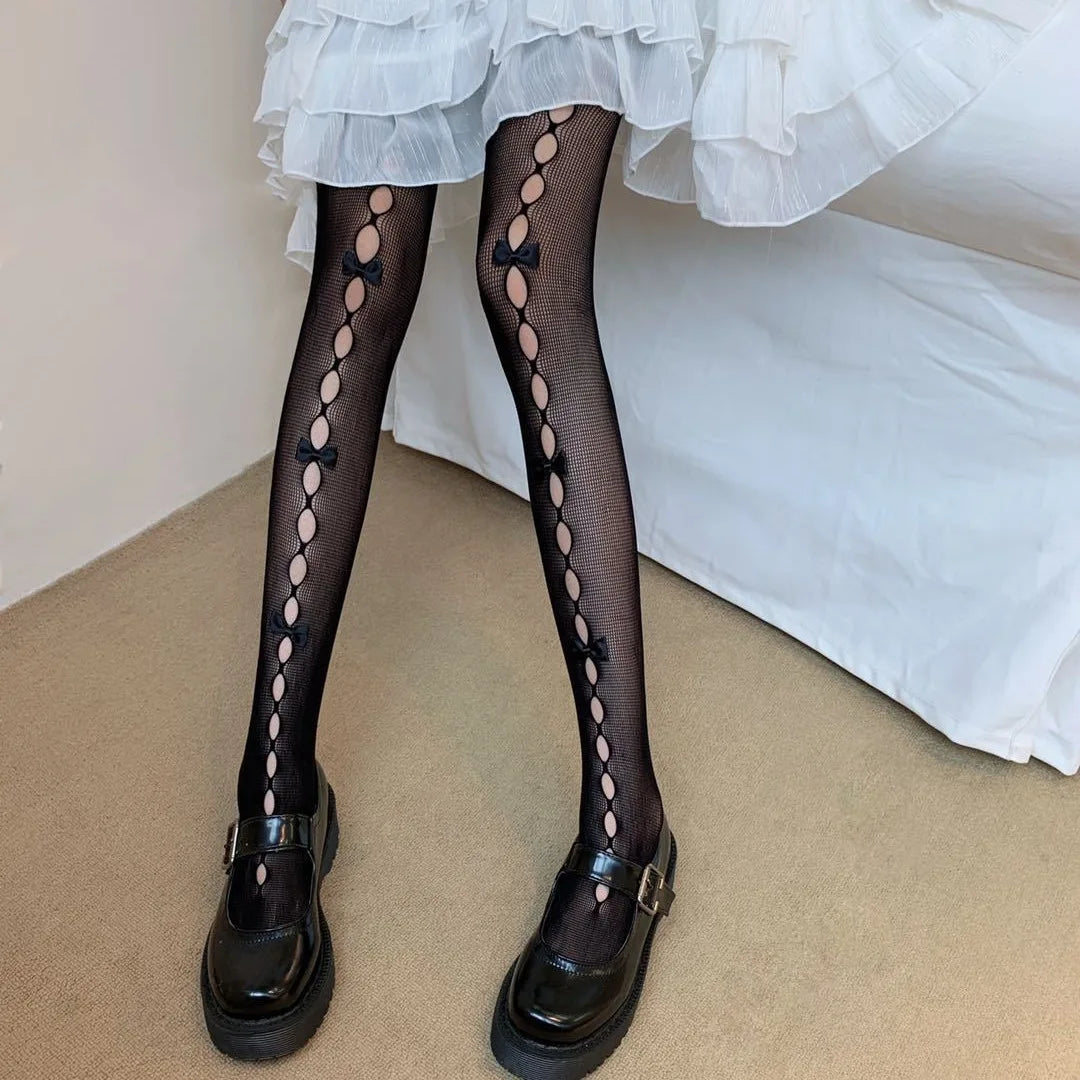 Collants Kawaii à Nœud Papillon - Bas Résille Style Japonais