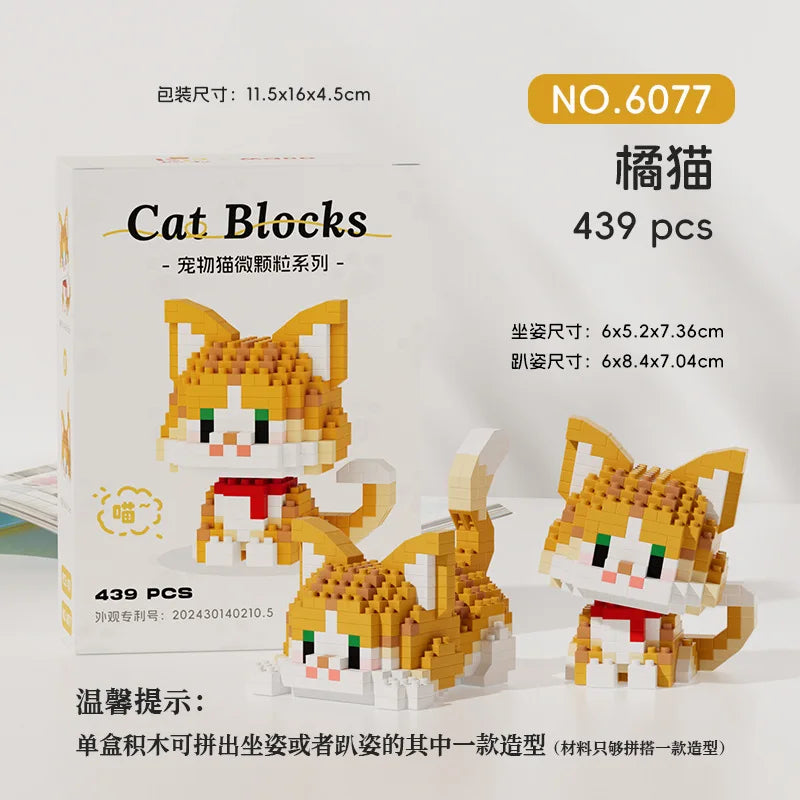 Set de Micro Blocs de Construction Chat Kawaii Chat Jaune