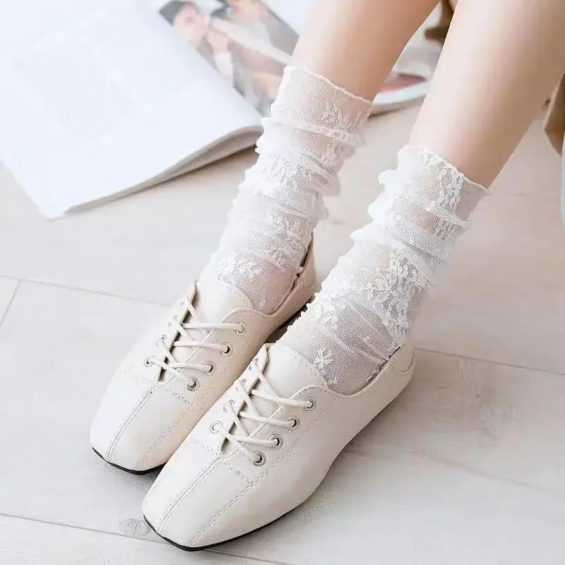 Chaussettes Transparentes Dentelles Lolita - Style Kawaii blanc 3 Taille unique
