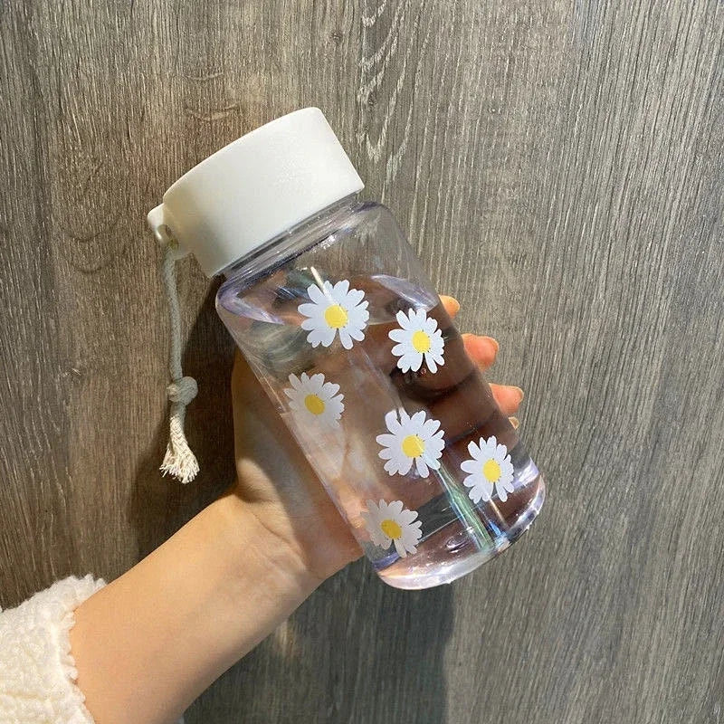 Gourde Kawaii 500ML - Transparente Mat avec Motif Marguerite