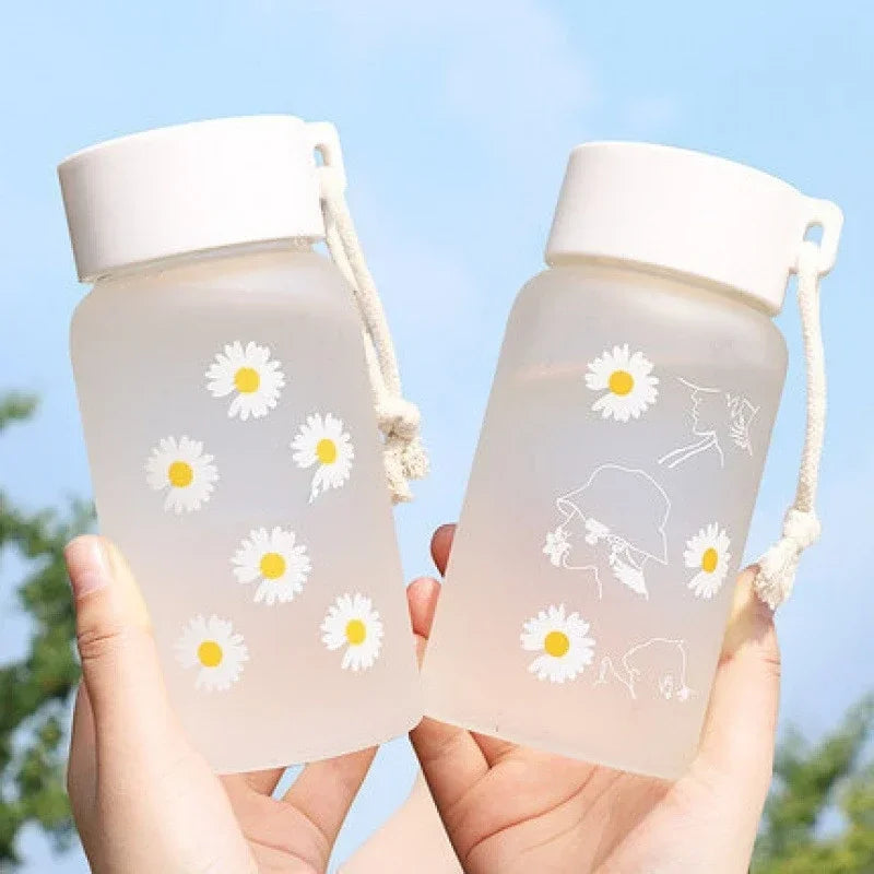 Gourde Kawaii 500ML - Transparente Mat avec Motif Marguerite
