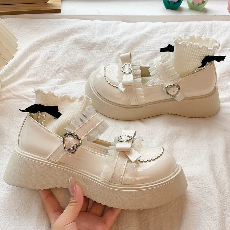 Chaussures Kawai à Plateforme - Cœur Lolita Y2K