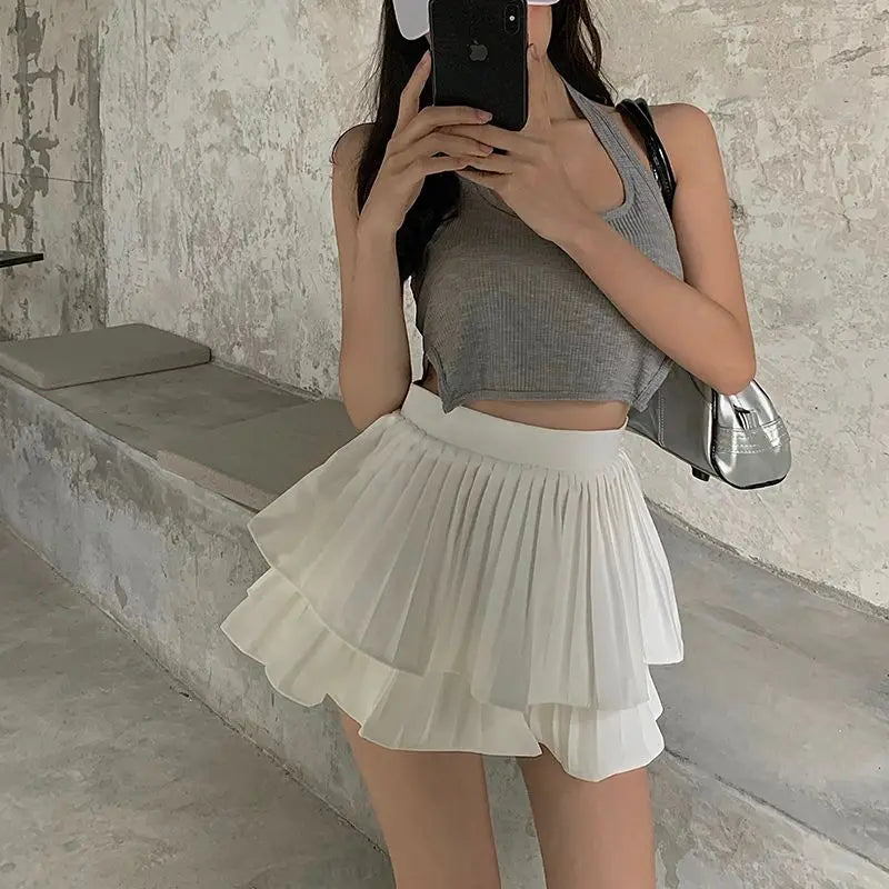 Jupe Kawaii Élégante à Taille Haute - Style Coréen