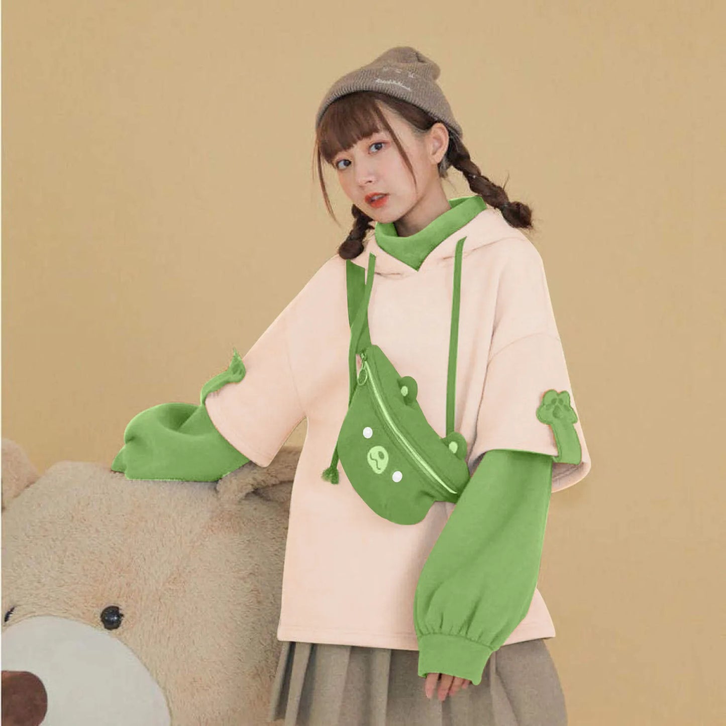 Hoodie Oversize Kawaii avec Sac Ours