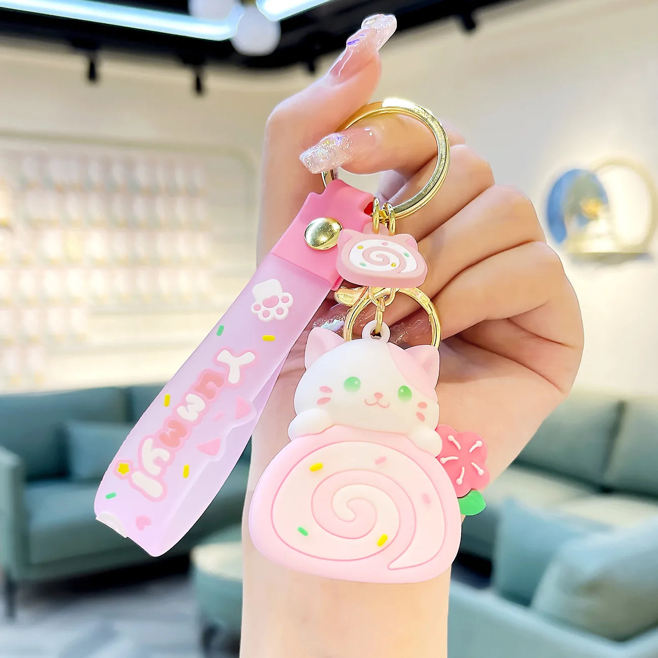 Porte-Clés Kawaii - Cake Roll Chat Rose