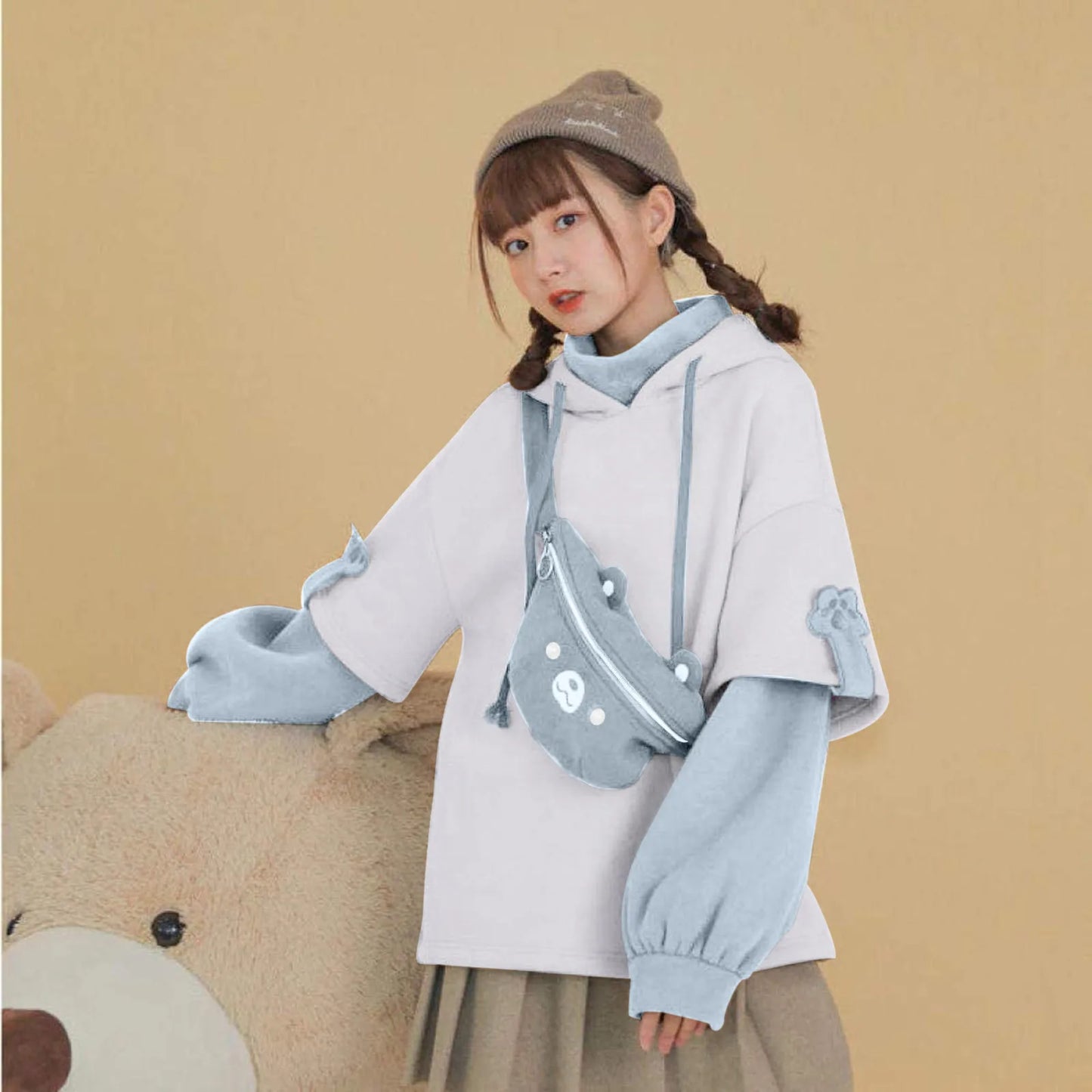 Hoodie Oversize Kawaii avec Sac Ours