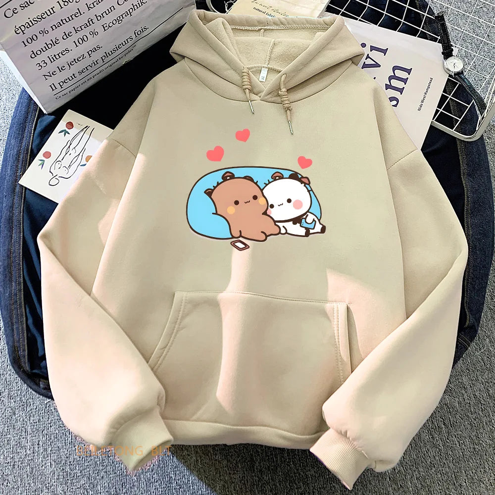 Sweat à Capuche Kawaii - Les petits amoureux Khaki