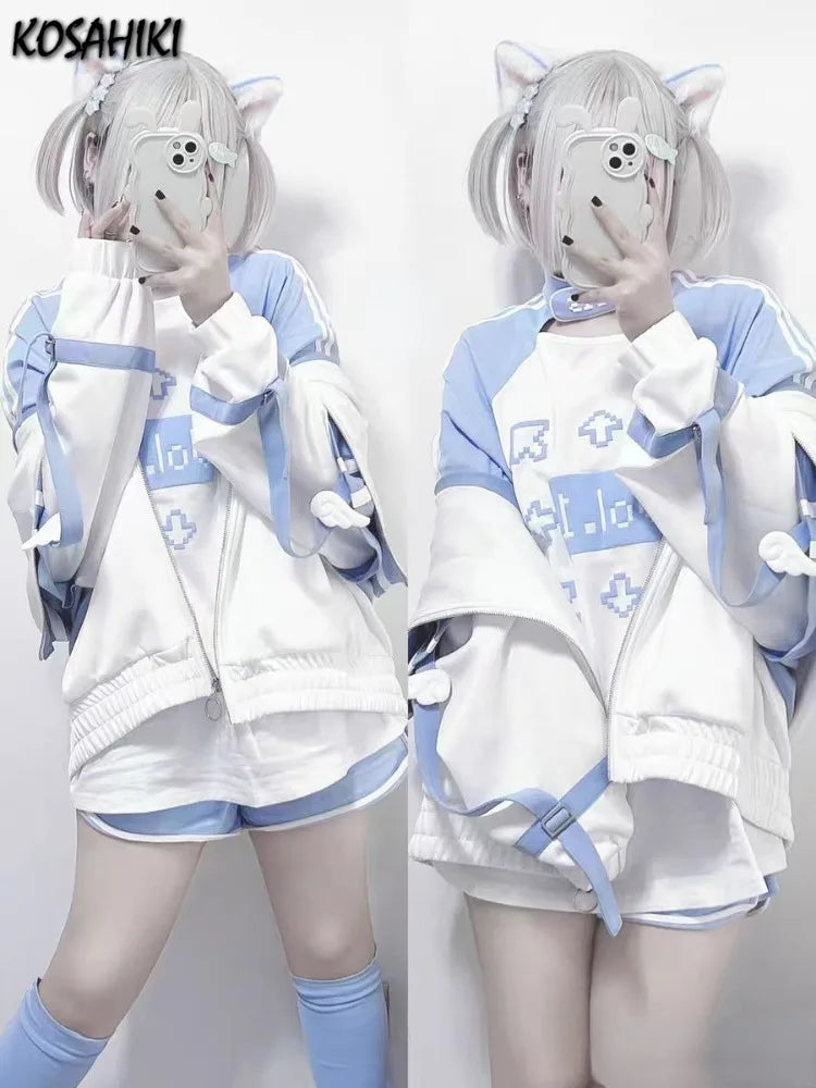 Summer Arm Warmers T-shirt Casual Japanese Cartoon Print Kawaii Tops 2024 Women Y2k Cute Camisetas Sweet Harajuku Tees Camisetas