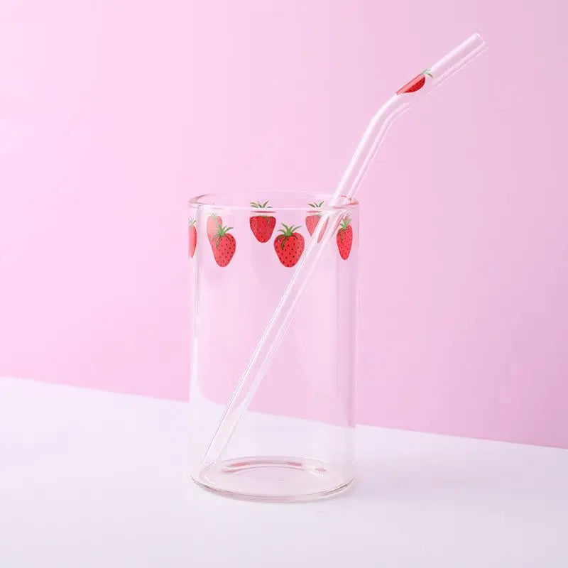 Verre Kawaii en Verre Fraise avec Paille - NANA