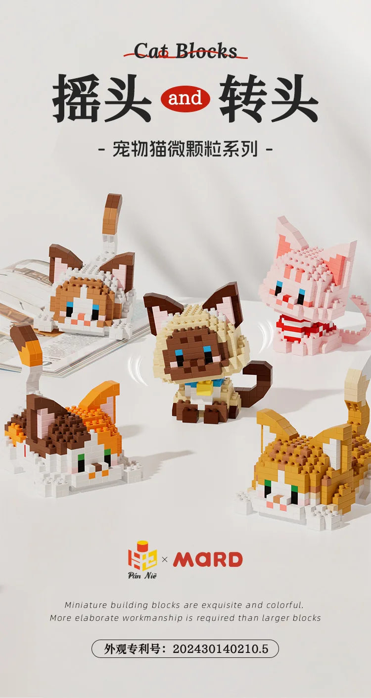 Set de Micro Blocs de Construction Chat Kawaii