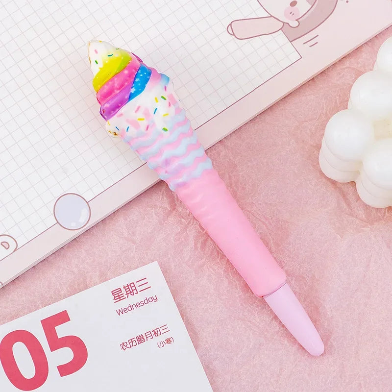 Slow Rebound Decompression Neutral Pens Kawaii Antistress Squeeze Needle Pens Stress Relief Writing Pens for Kid Sttaionery ice cream