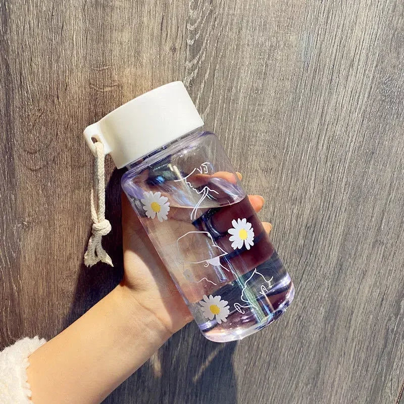 Gourde Kawaii 500ML - Transparente Mat avec Motif Marguerite