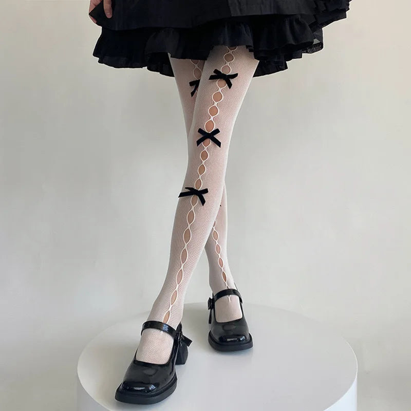 Collants Kawaii à Nœud Papillon - Bas Résille Style Japonais