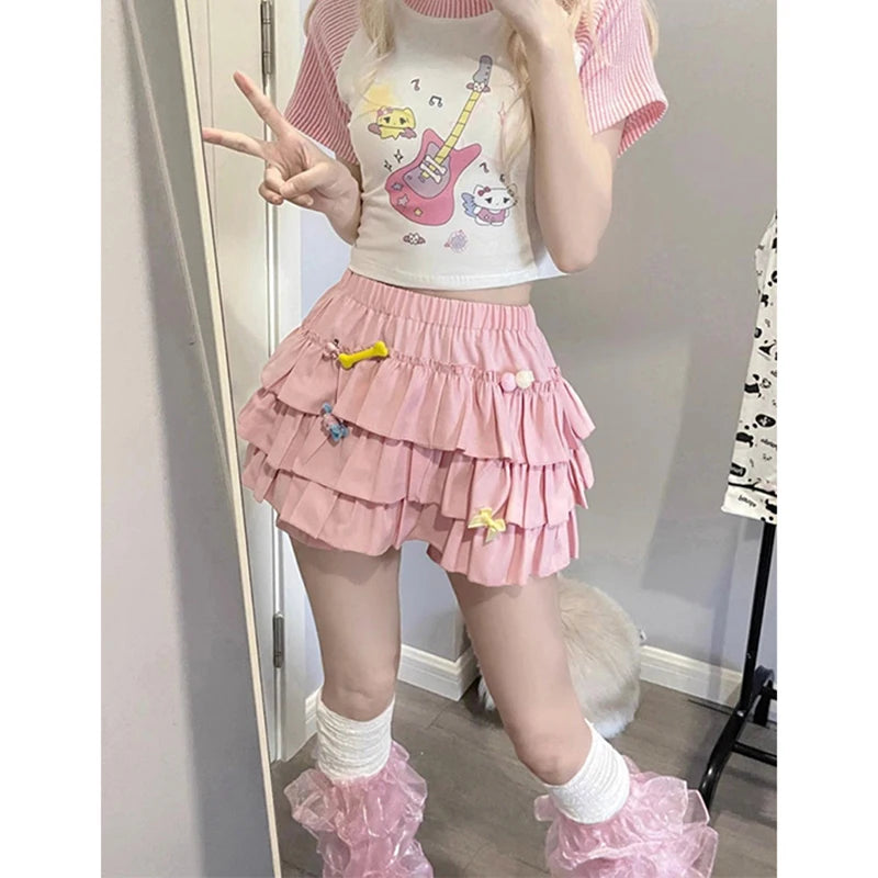 Mini Jupe à Volants - Style Lolita/Kawaii Rose