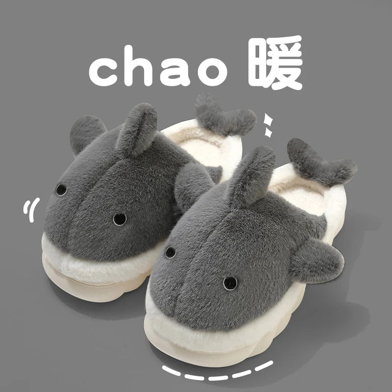 Chaussons Kawaii Requin - Pantoufles Hiver Confortable Style 1 - Gris