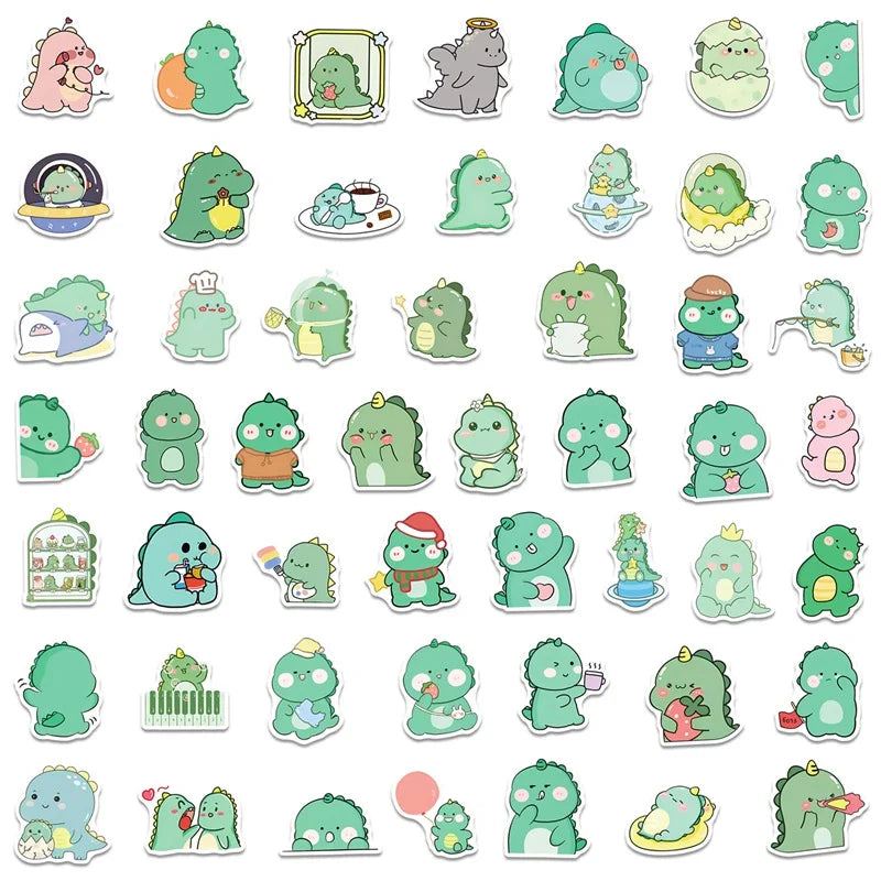 Pack de Stickers Kawaii Dinosaures Verts