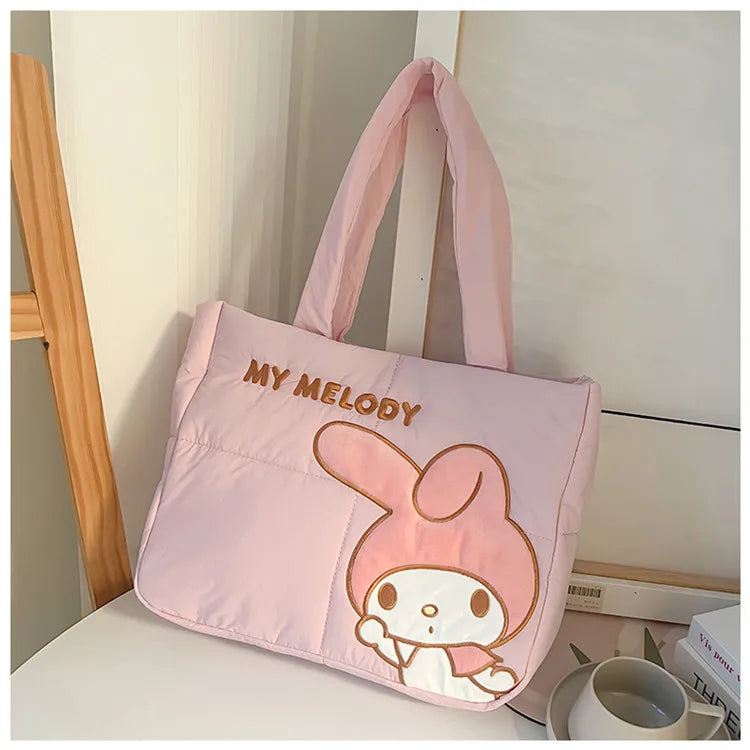 Sanrio Kawaii Hello Kitty Kuromi Tote Bags Cute My Melody Pochacco Cartoon Down Cotton Large Capacity Shoulder Bag Gifts Girls D 26-33cm