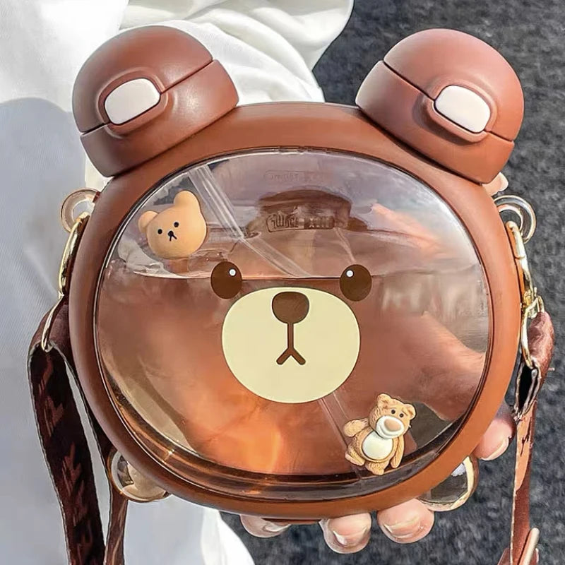 Gourde Kawaii Ours 750ML - Bouteille Bubble Tea avec Paille et Stickers 3D