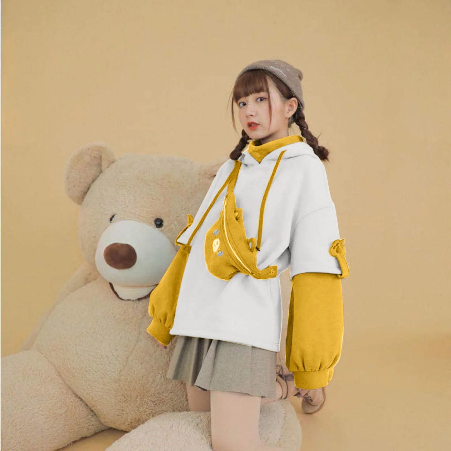 Hoodie Oversize Kawaii avec Sac Ours