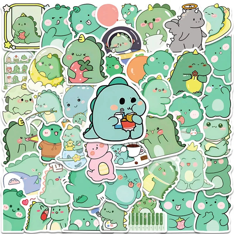 Pack de Stickers Kawaii Dinosaures Verts